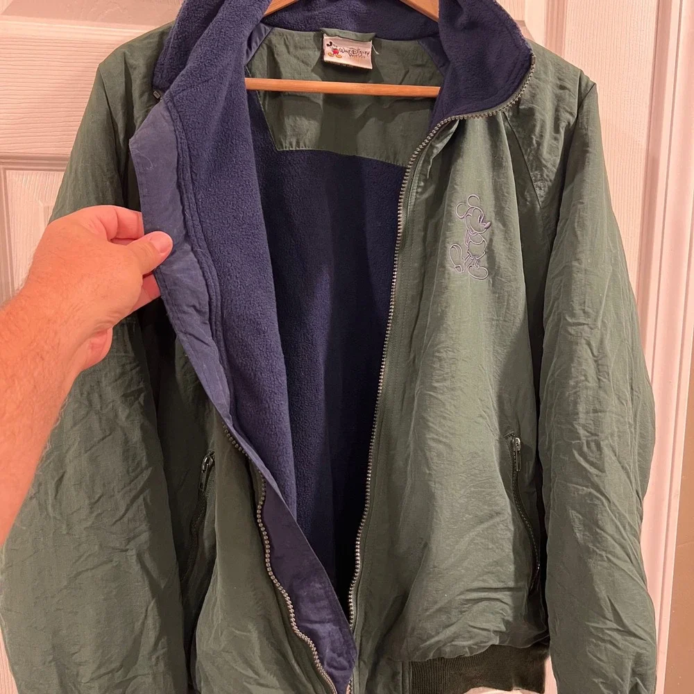 Walt Disney World Mickey Mouse Fleece Lined Bomber Jacket Green Mens Medium